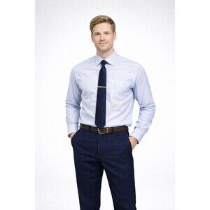 Vintage Christian Dior Chemises Blue/White Stripe Dress Shirt Mens 15.5 + TieBar